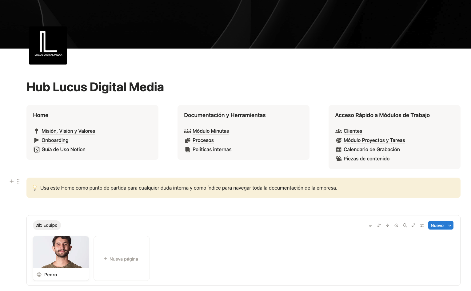 Hub Lucus Digital Media en Notion